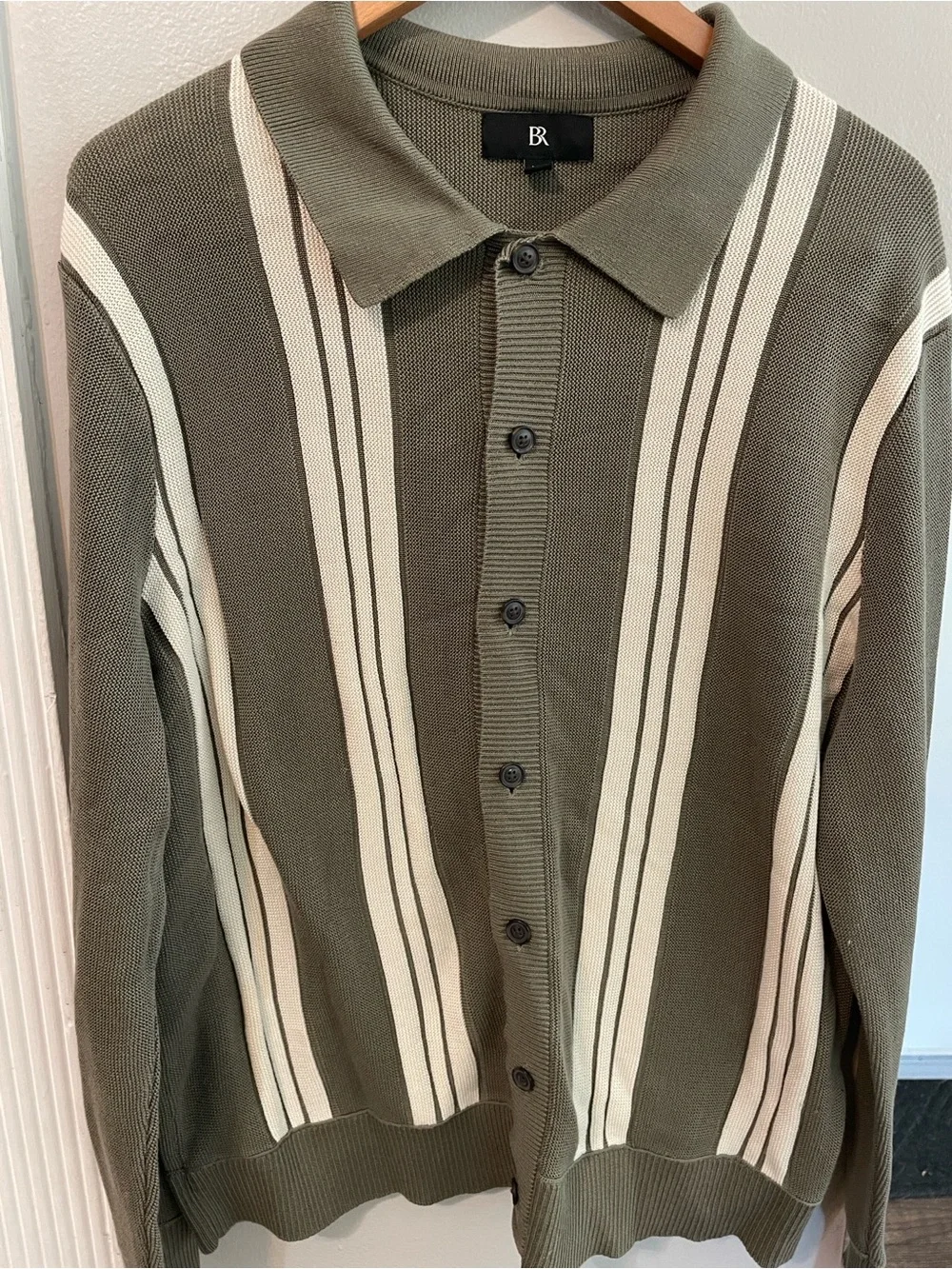 Banana Republic Olive Green Striped Button-Up Cardigan